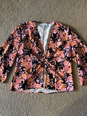 WRAY NYC Libra Crop Top Floral Night Garden Black Pink Orange XS